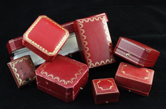 Eight assorted Cartier jewellery boxes and two similar pouches.